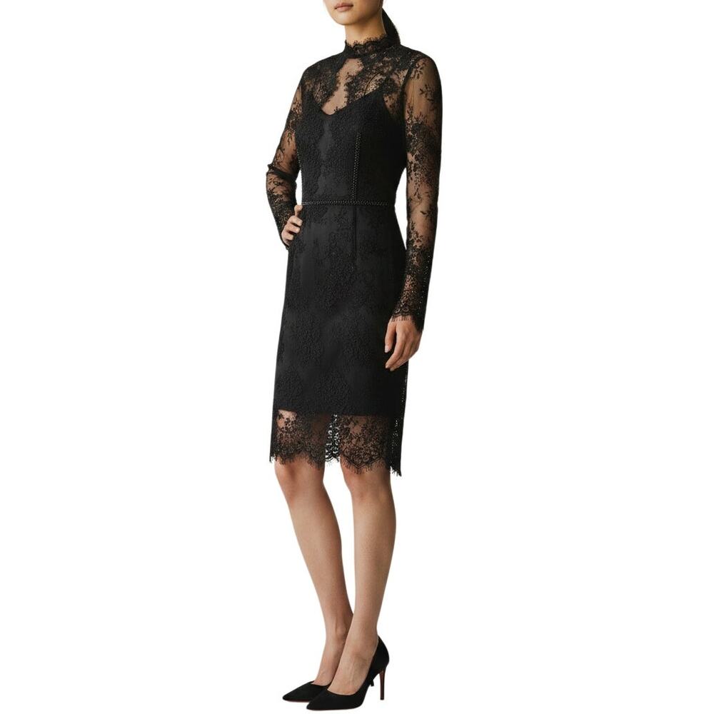 kikirika Black Beaded Sheer Lace Dress Small y2k vintage